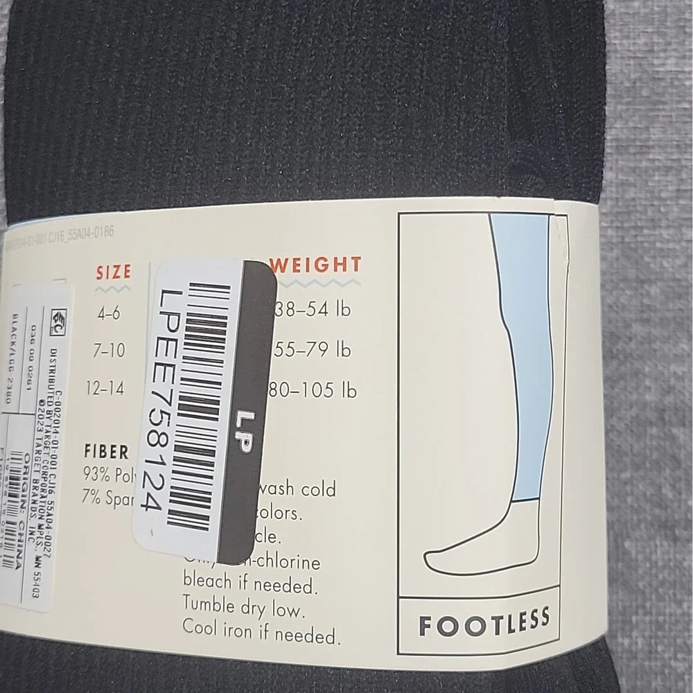 Cat & Jack Girls' Fleece Lined Ribbed Footless Tights Black Size 7-10